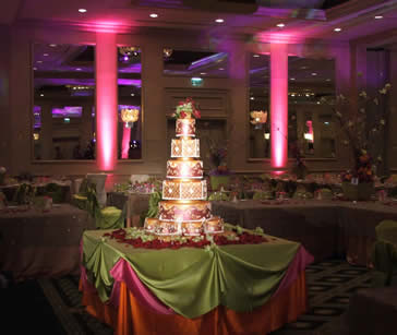 Ambient Up-Lighting and Wedding Event Lighting Design from Edge Sight and Sound Tulsa and Wichita with cake lights